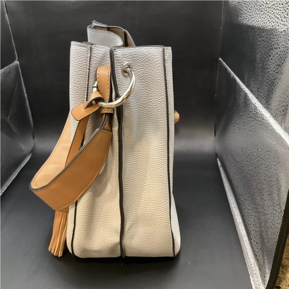 LONDON FOG Satchel Purse  Strap Hand Gray/Tan Pebbled - Picture 11 of 14